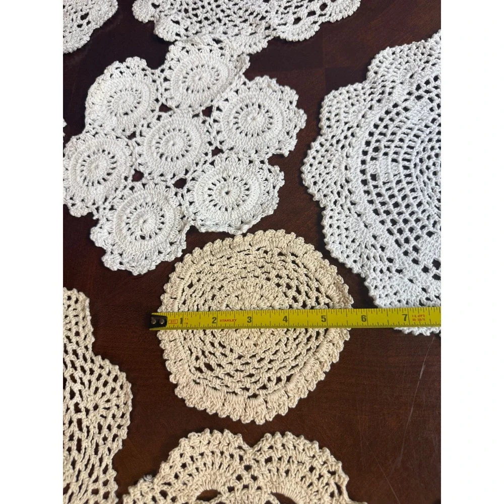 Vintage Hand Crochet Doily Lot  White Cream Lace Floral Cottagecore Boho